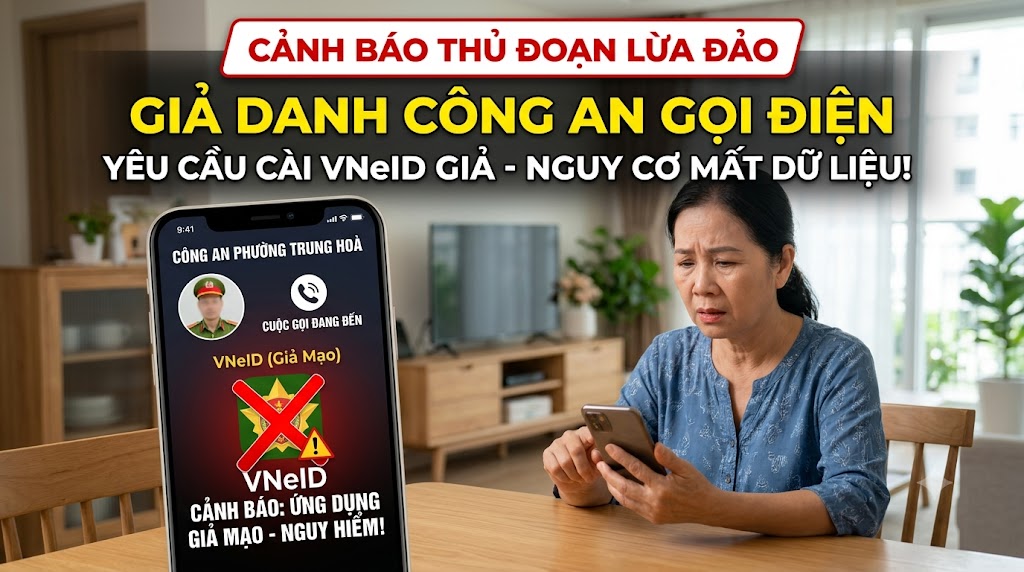 Cảnh báo thủ đoạn giả danh công an gọi điện yêu cầu cài VNeID giả